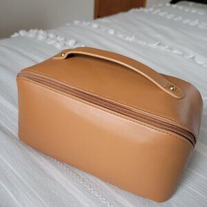 Camel Travel Cosmetic Bag | Large Capacity Makeup Organizer | Gold Hardware